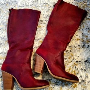 Red knee high boots size 6.5W